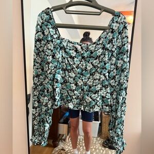 & Other Stories Floral Blouse - Black and Green